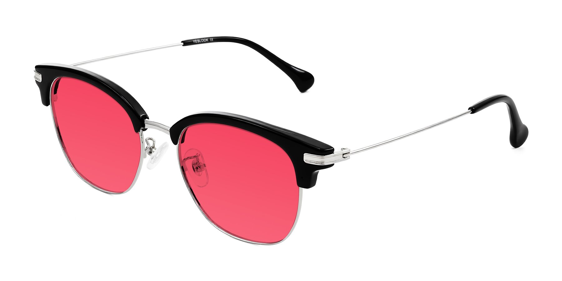 Angle of Obrien in Black/Sliver with Red Tinted Lenses