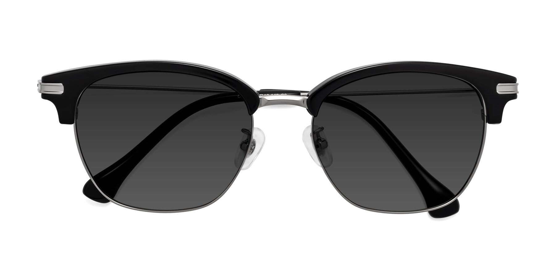 Folded Front of Obrien in Black-Sliver with Gray Tinted Lenses