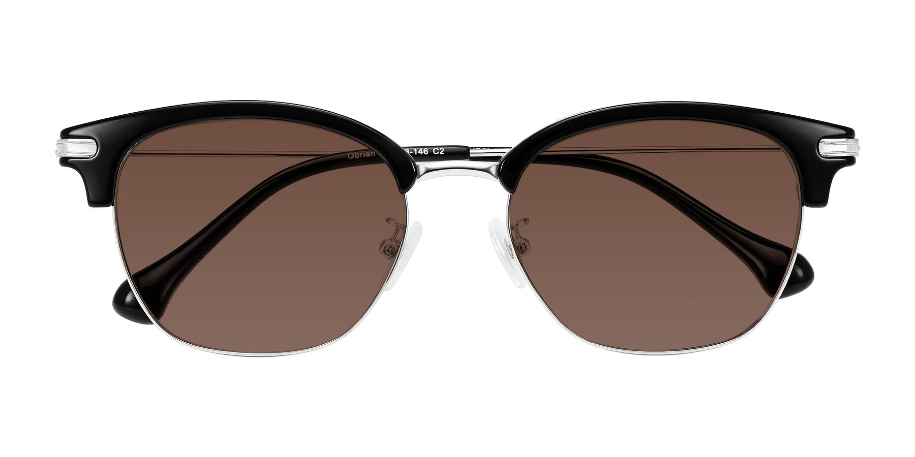 Folded Front of Obrien in Black/Sliver with Brown Tinted Lenses