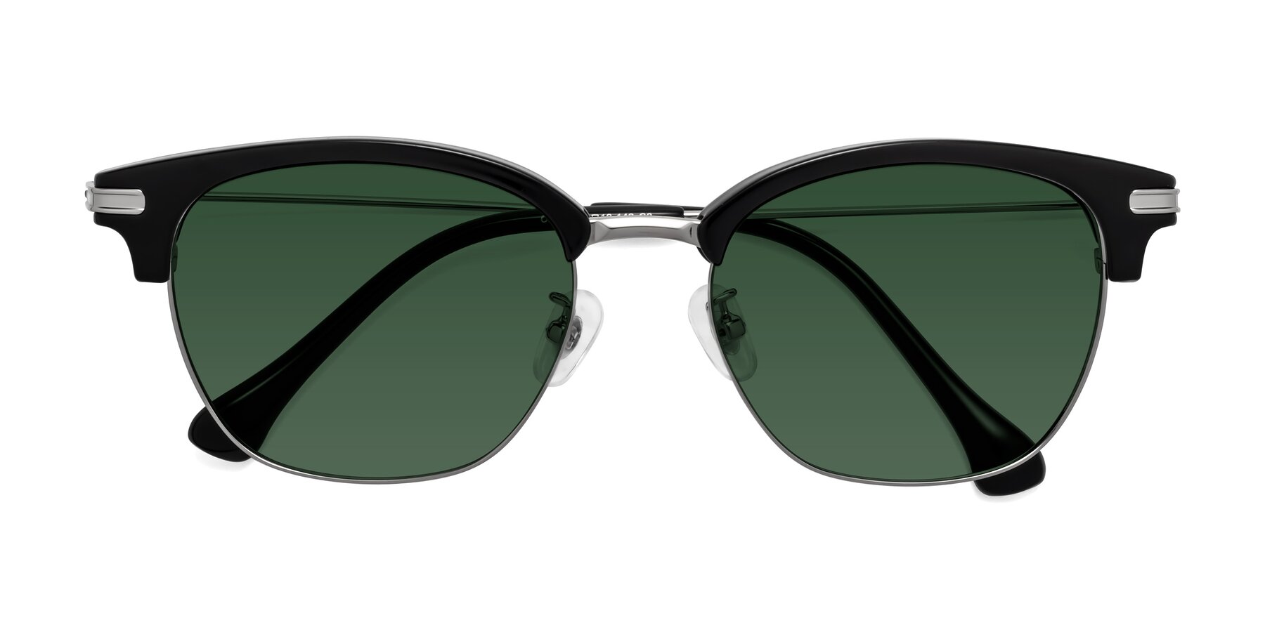 Folded Front of Obrien in Black-Sliver with Green Tinted Lenses