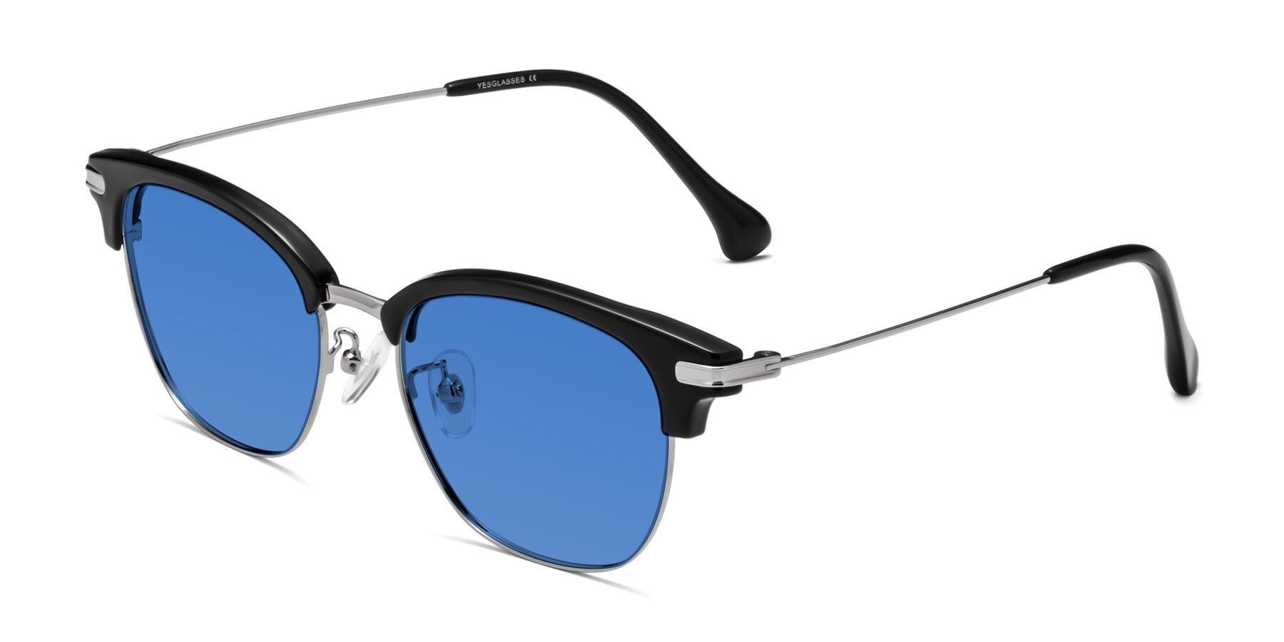 Angle of Obrien in Black-Sliver with Blue Tinted Lenses