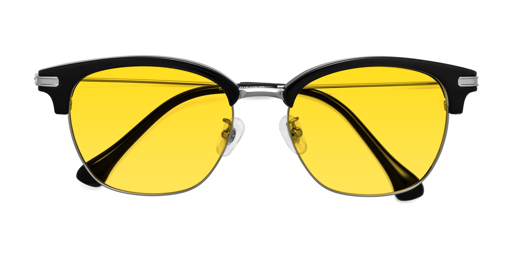 Folded Front of Obrien in Black-Sliver with Yellow Tinted Lenses