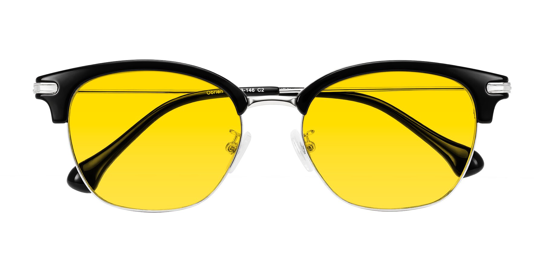 Folded Front of Obrien in Black/Sliver with Yellow Tinted Lenses