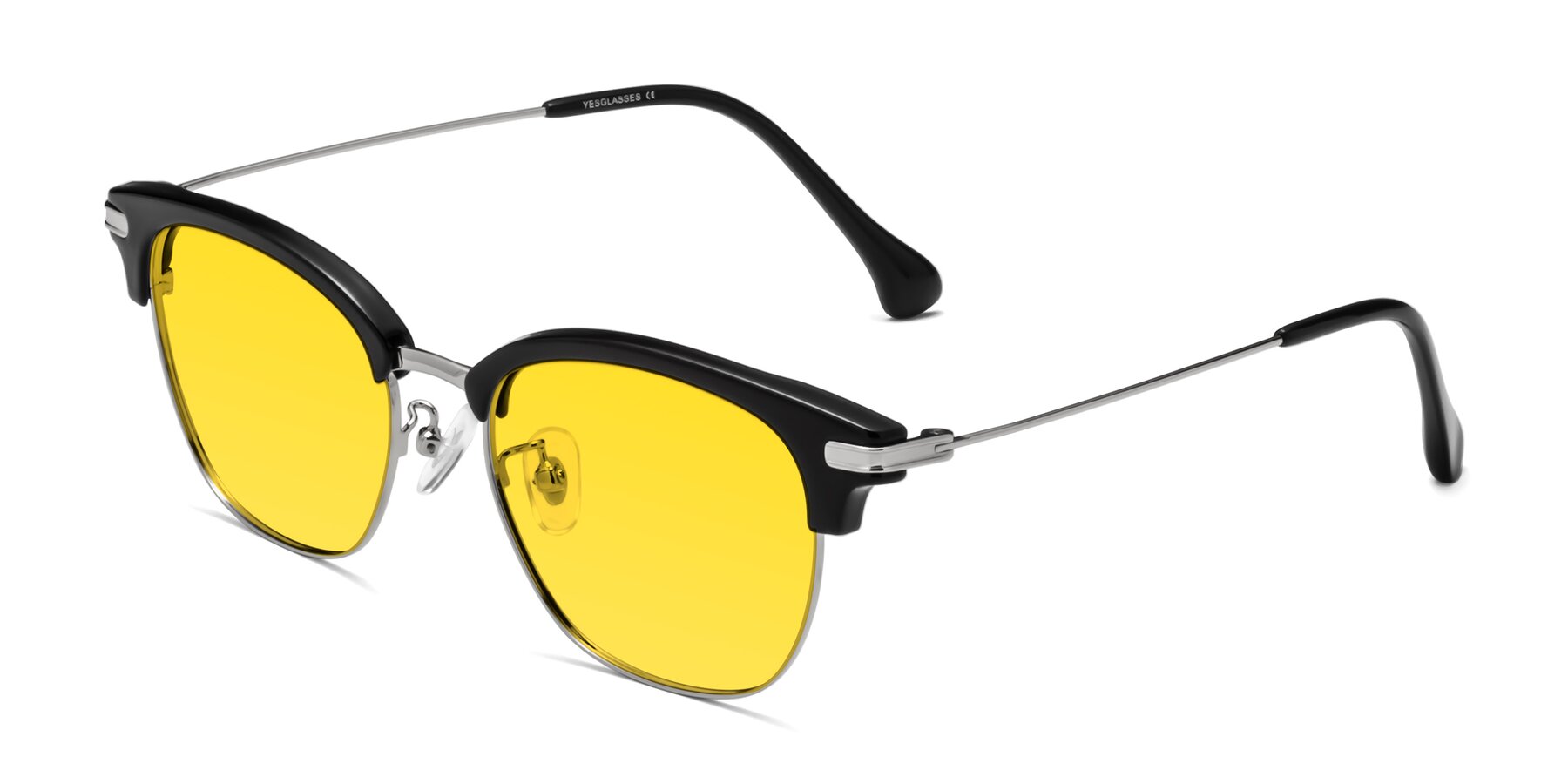 Angle of Obrien in Black-Sliver with Yellow Tinted Lenses