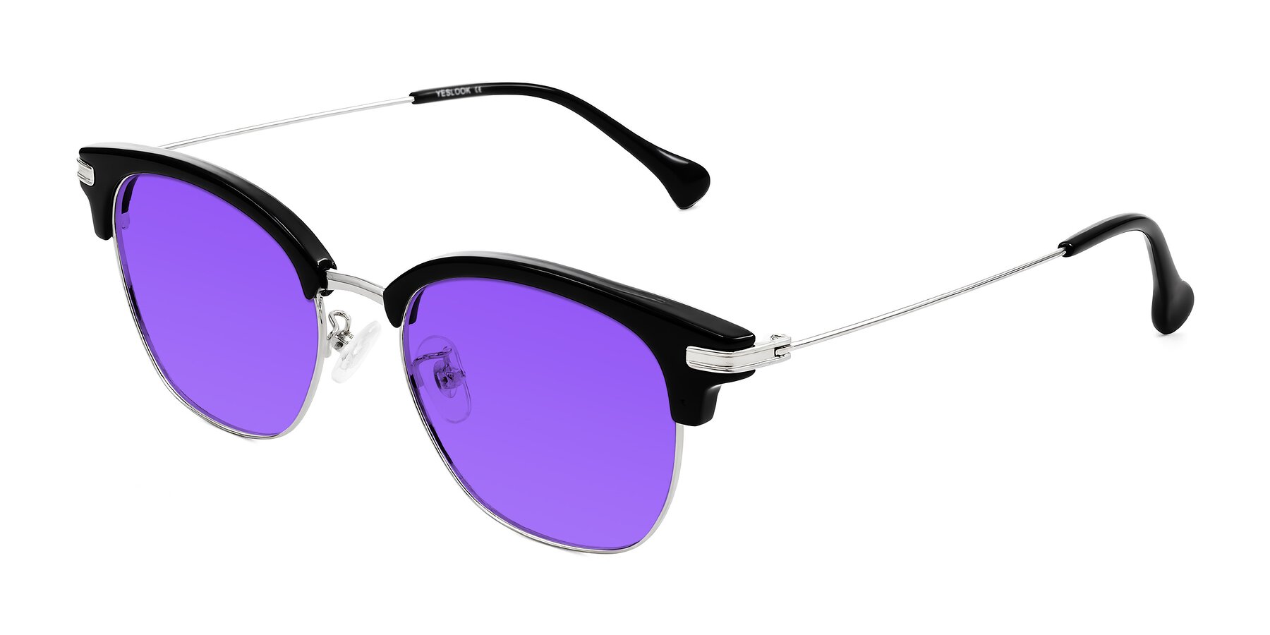 Angle of Obrien in Black/Sliver with Purple Tinted Lenses