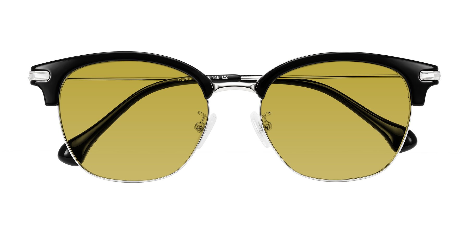 Folded Front of Obrien in Black/Sliver with Champagne Tinted Lenses