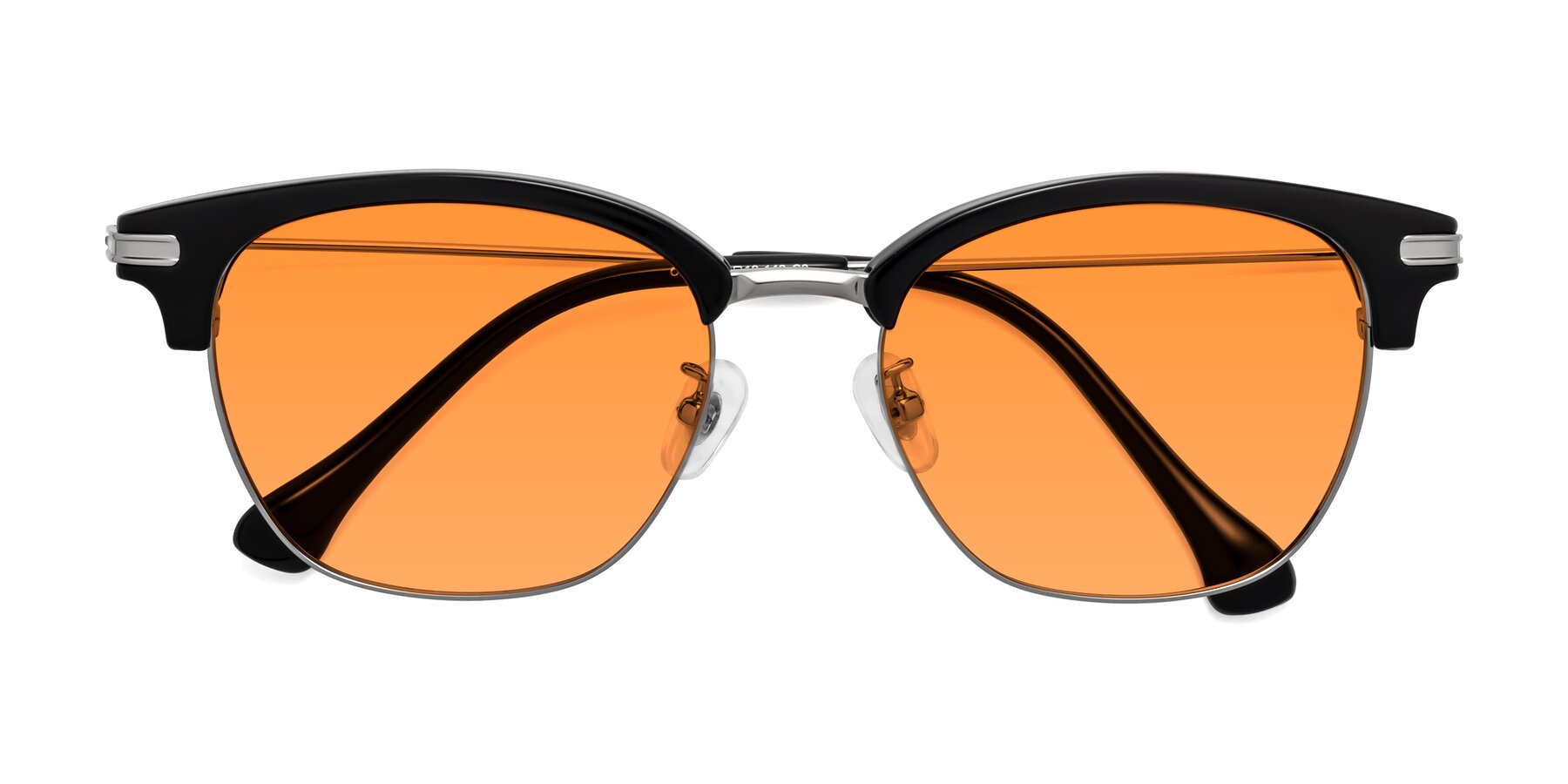 Folded Front of Obrien in Black-Sliver with Orange Tinted Lenses