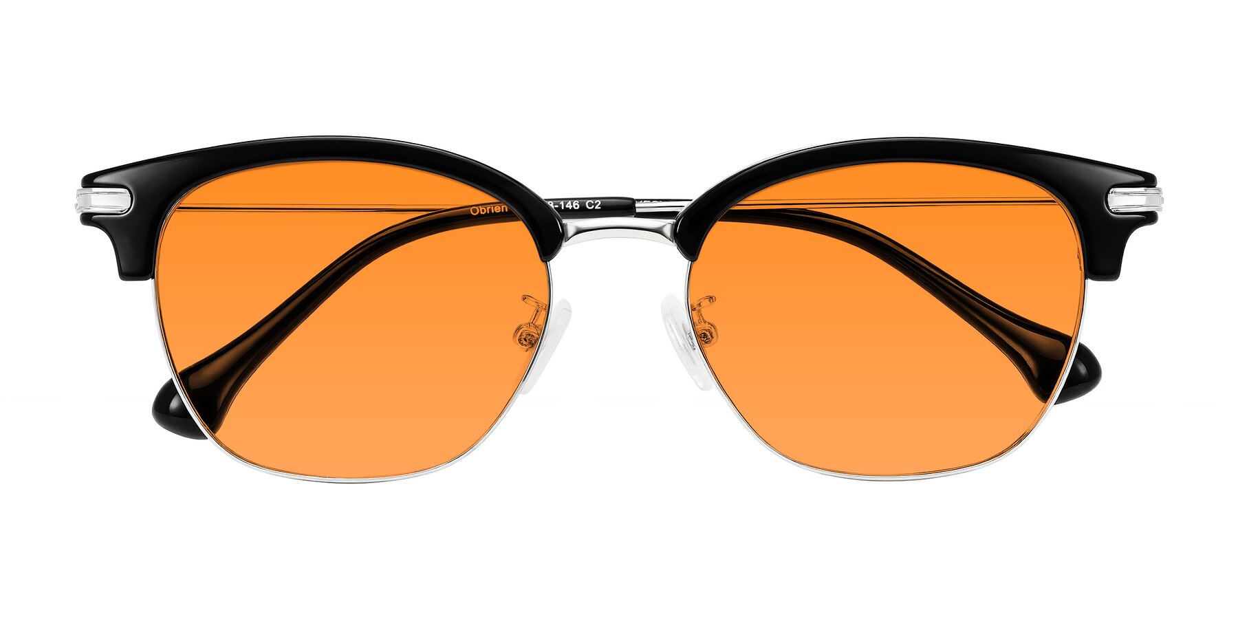 Folded Front of Obrien in Black/Sliver with Orange Tinted Lenses