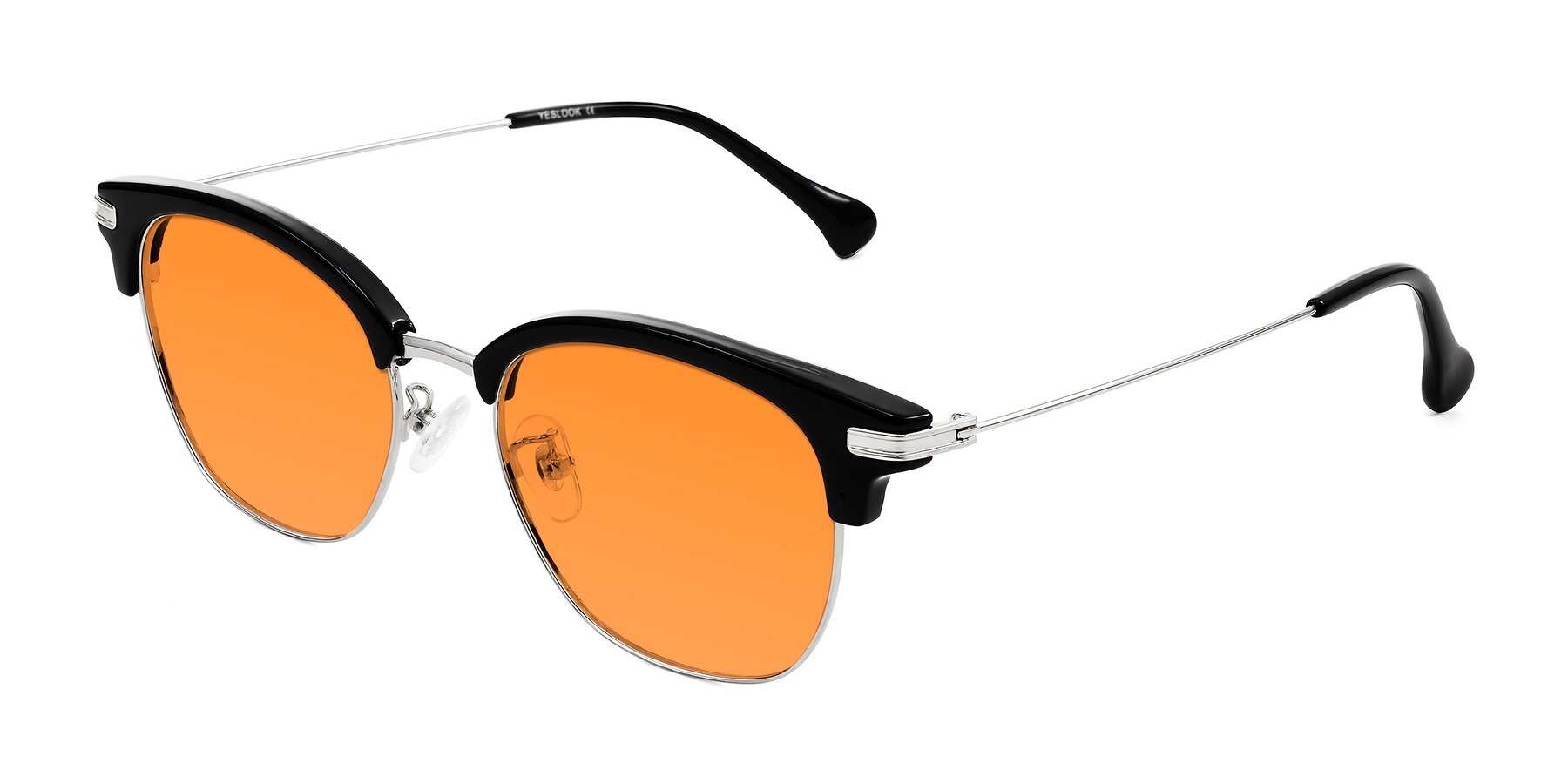 Angle of Obrien in Black/Sliver with Orange Tinted Lenses