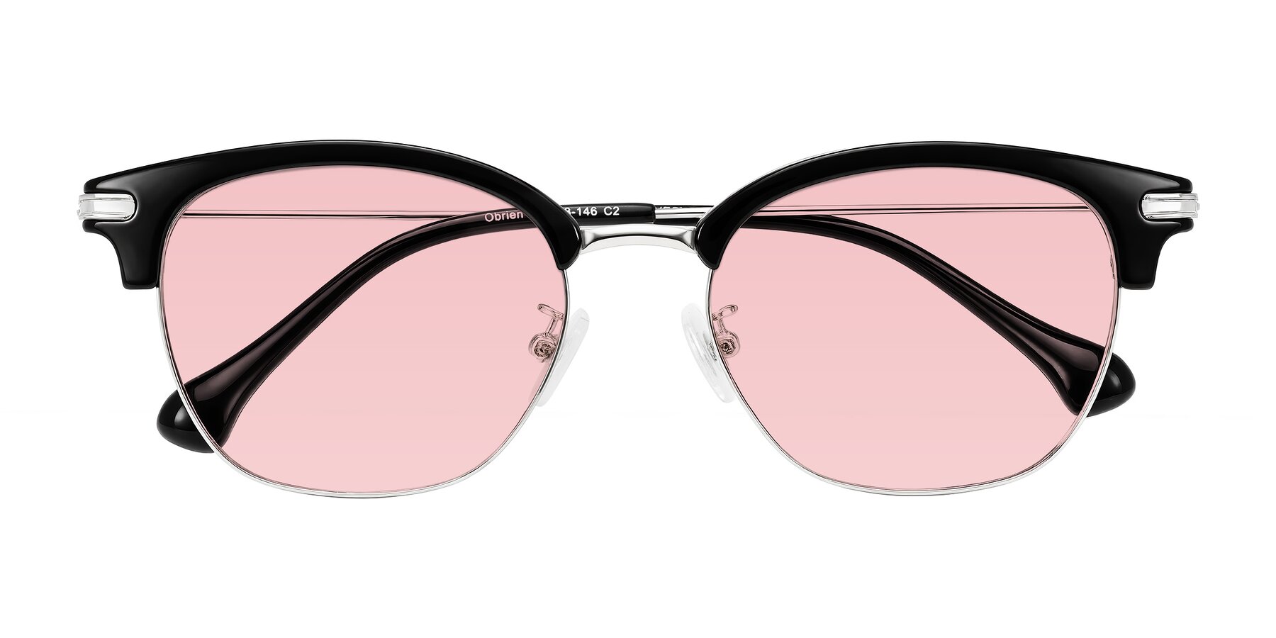 Folded Front of Obrien in Black/Sliver with Light Garnet Tinted Lenses
