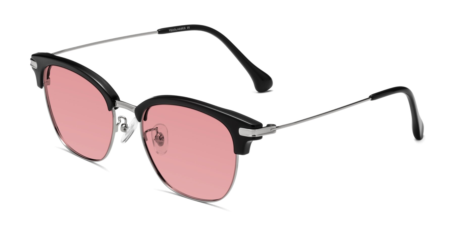 Angle of Obrien in Black-Sliver with Medium Garnet Tinted Lenses