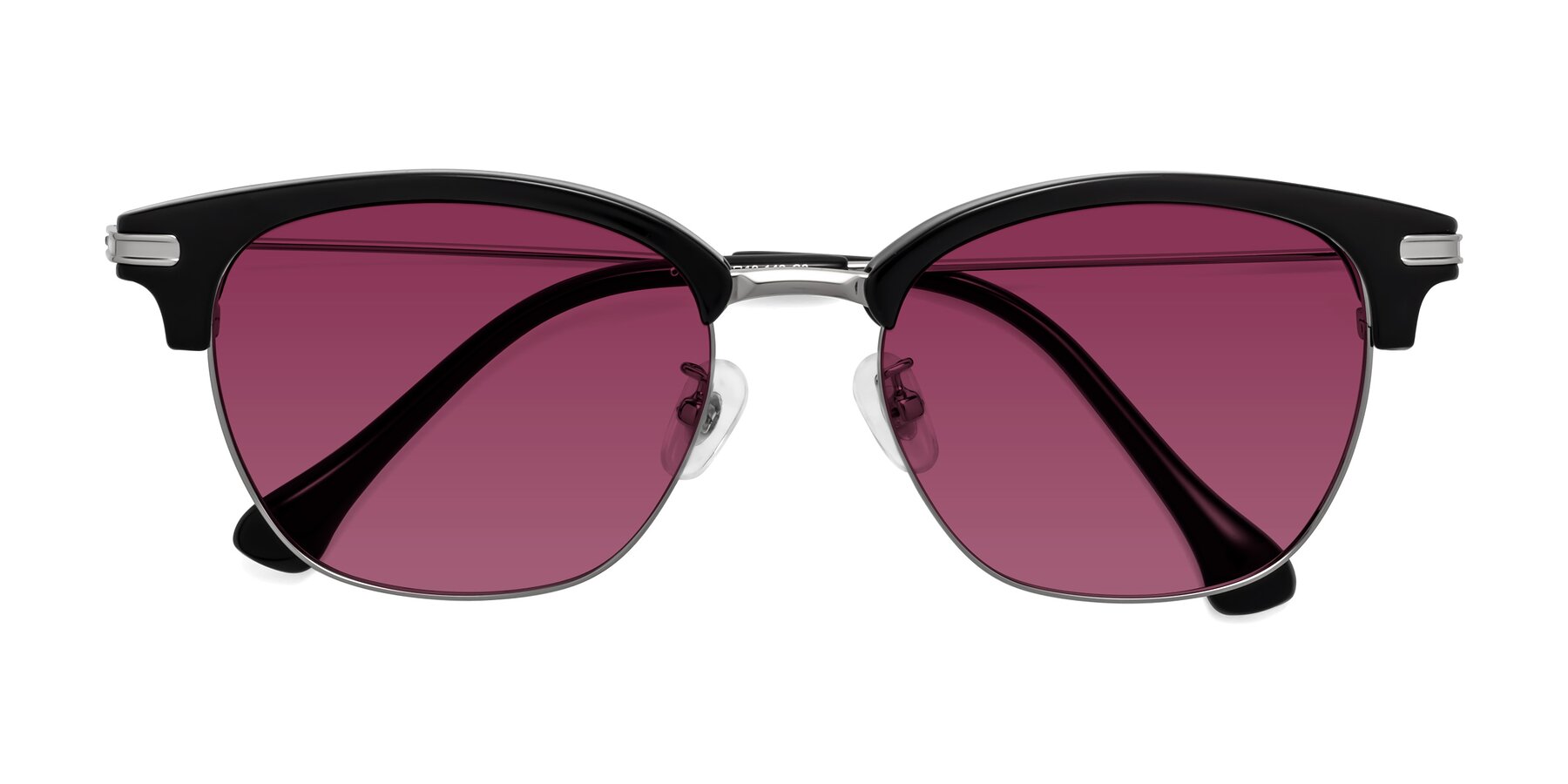 Folded Front of Obrien in Black-Sliver with Wine Tinted Lenses