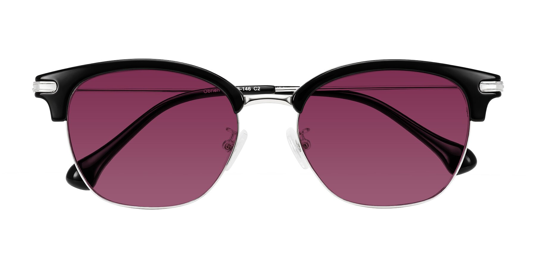 Folded Front of Obrien in Black/Sliver with Wine Tinted Lenses