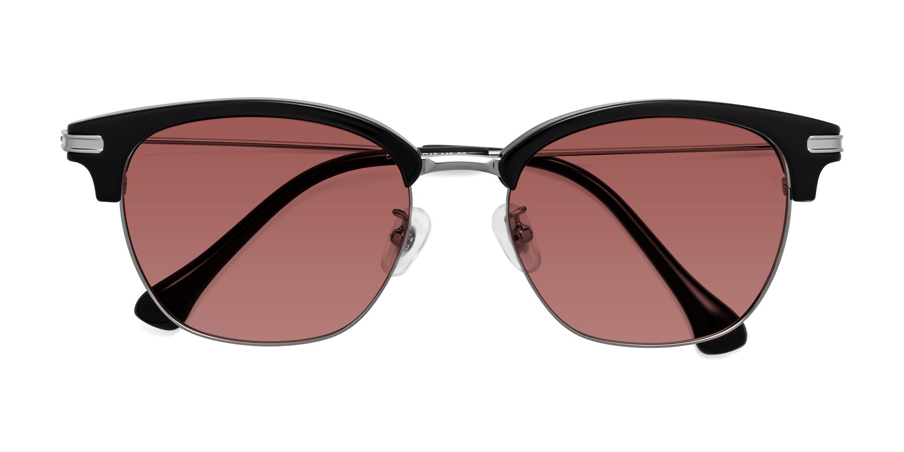 Folded Front of Obrien in Black-Sliver with Garnet Tinted Lenses