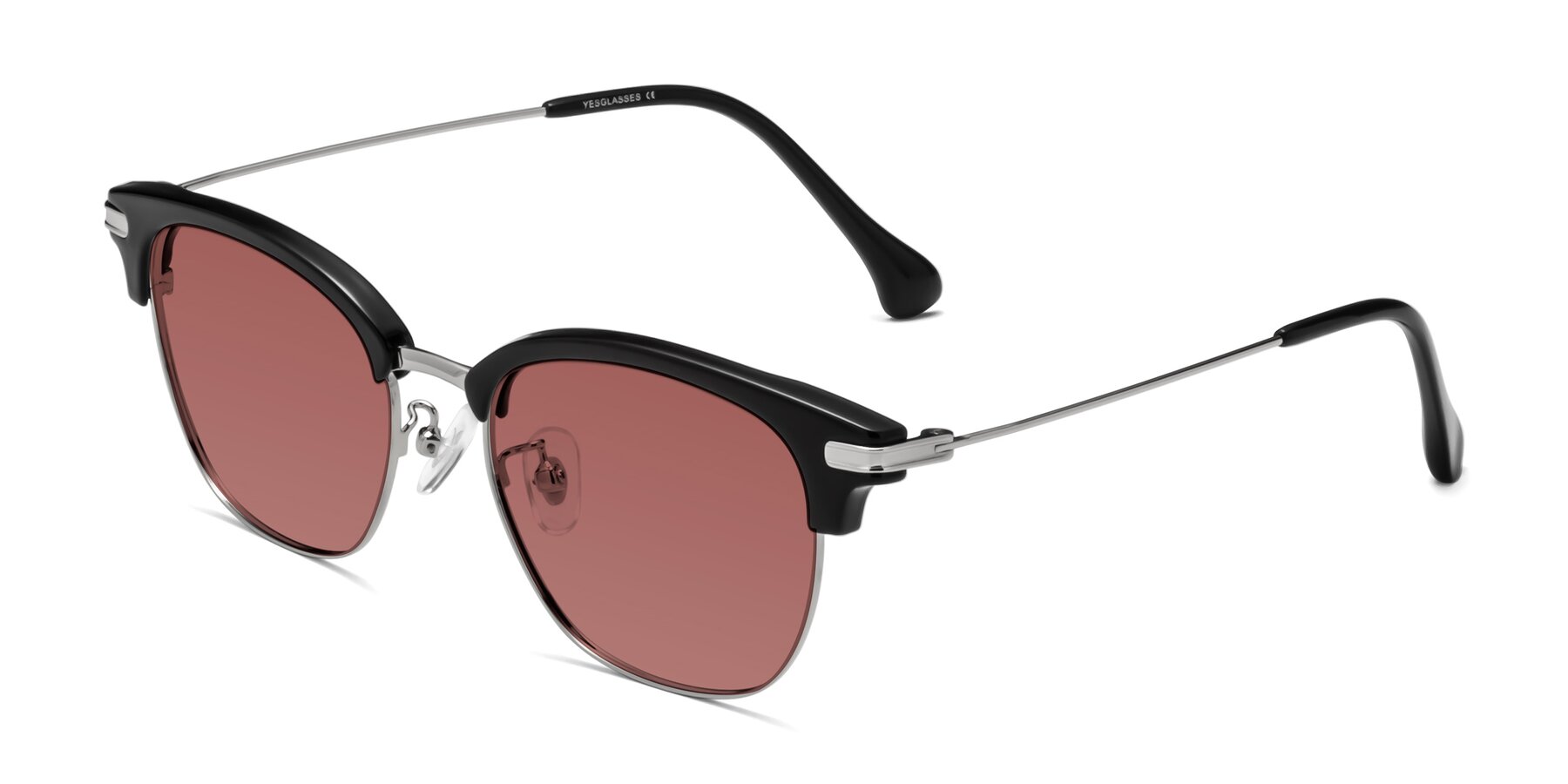 Angle of Obrien in Black-Sliver with Garnet Tinted Lenses