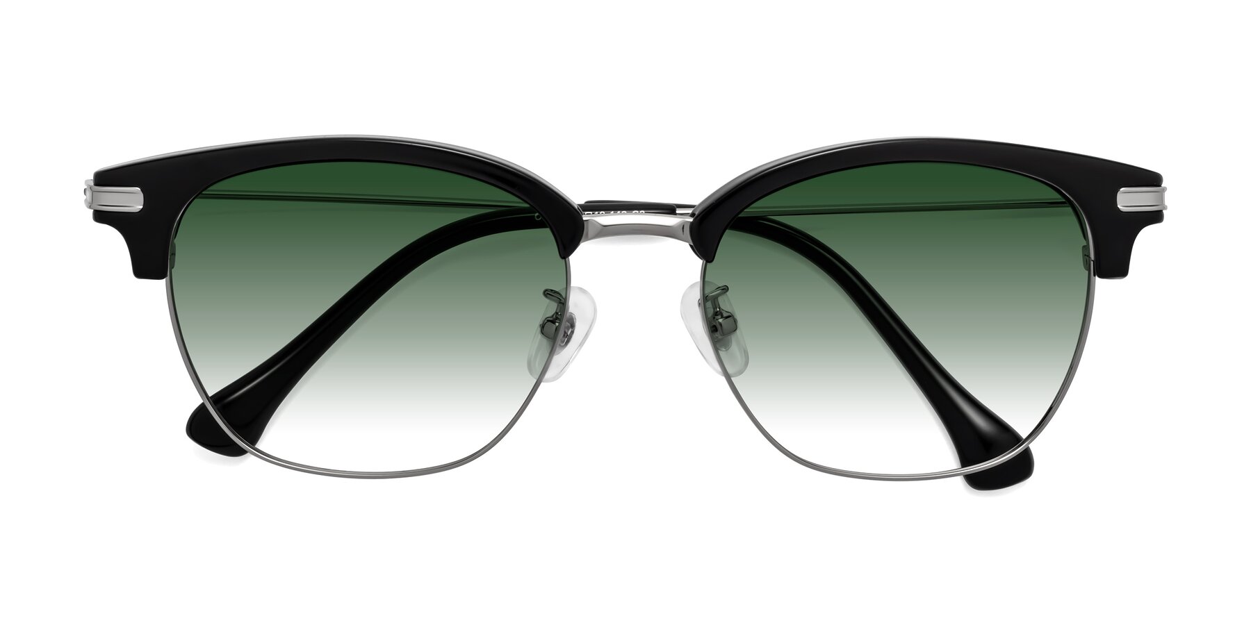 Folded Front of Obrien in Black-Sliver with Green Gradient Lenses