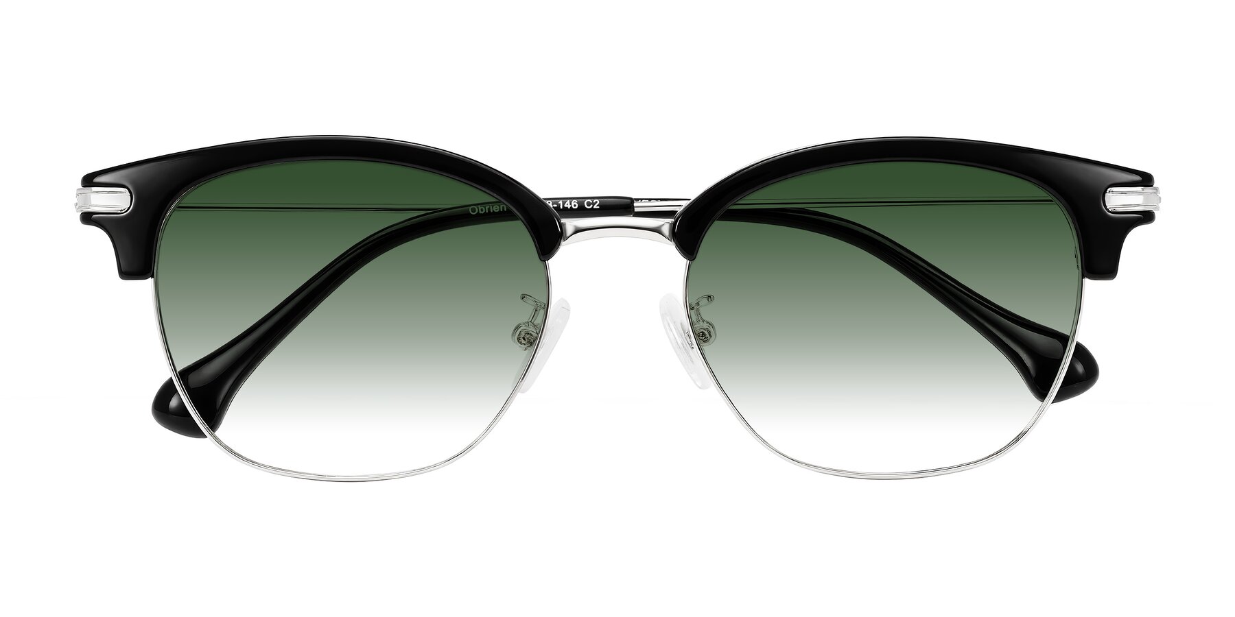 Folded Front of Obrien in Black/Sliver with Green Gradient Lenses