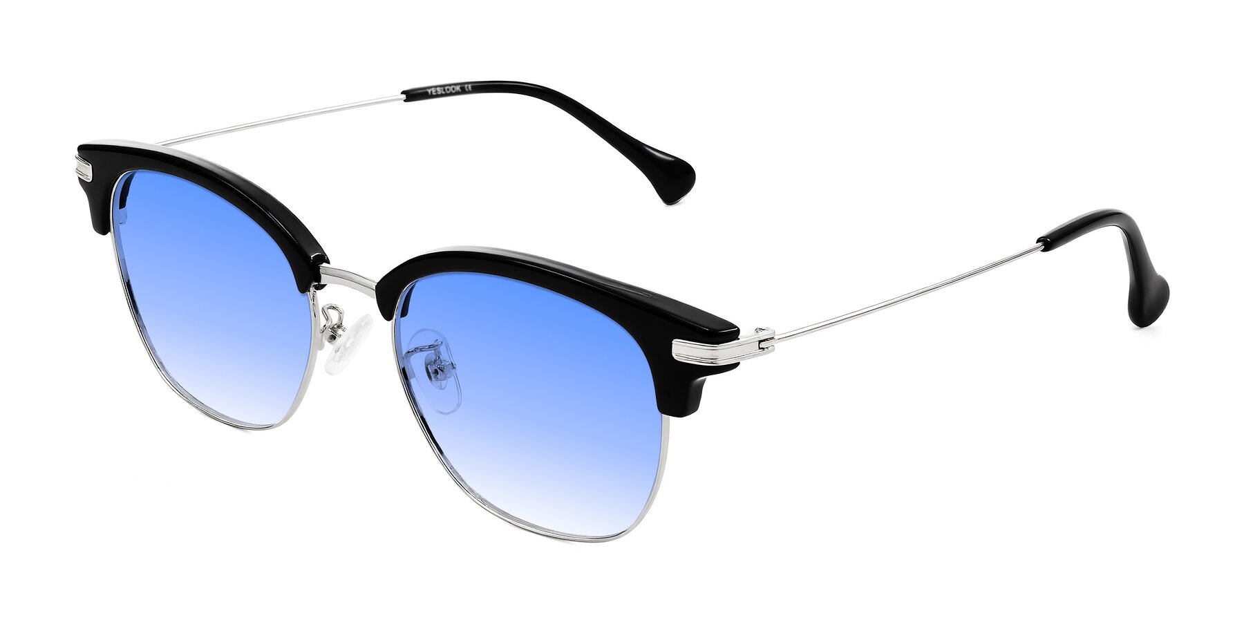 Angle of Obrien in Black/Sliver with Blue Gradient Lenses