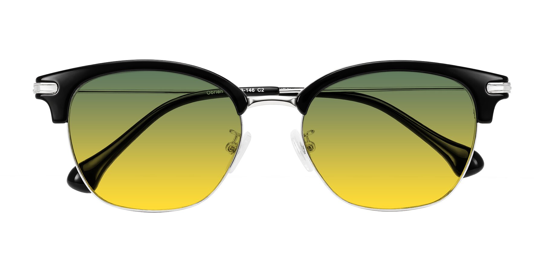 Folded Front of Obrien in Black/Sliver with Green / Yellow Gradient Lenses