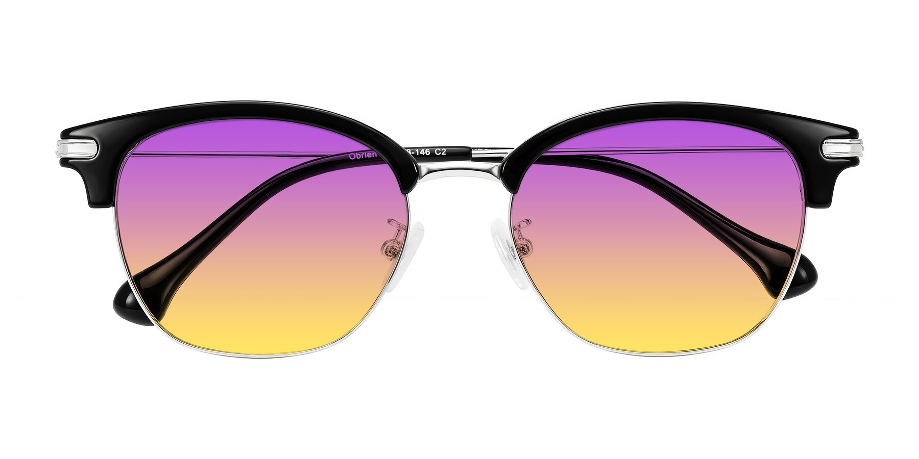 Folded Front of Obrien in Black/Sliver with Purple / Yellow Gradient Lenses