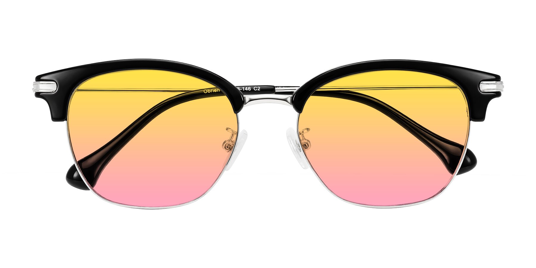 Folded Front of Obrien in Black/Sliver with Yellow / Pink Gradient Lenses