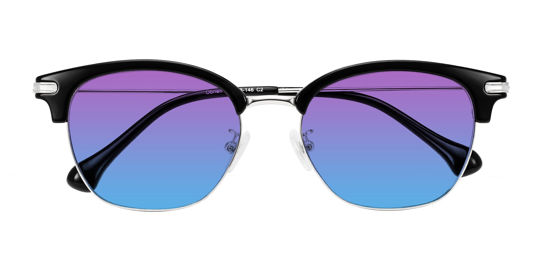 Folded Front of Obrien in Black/Sliver with Purple / Blue Gradient Lenses