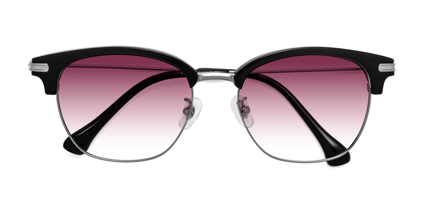 Folded Front of Obrien in Black-Sliver with Wine Gradient Lenses