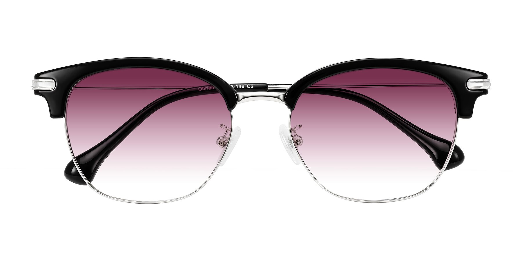 Folded Front of Obrien in Black/Sliver with Wine Gradient Lenses