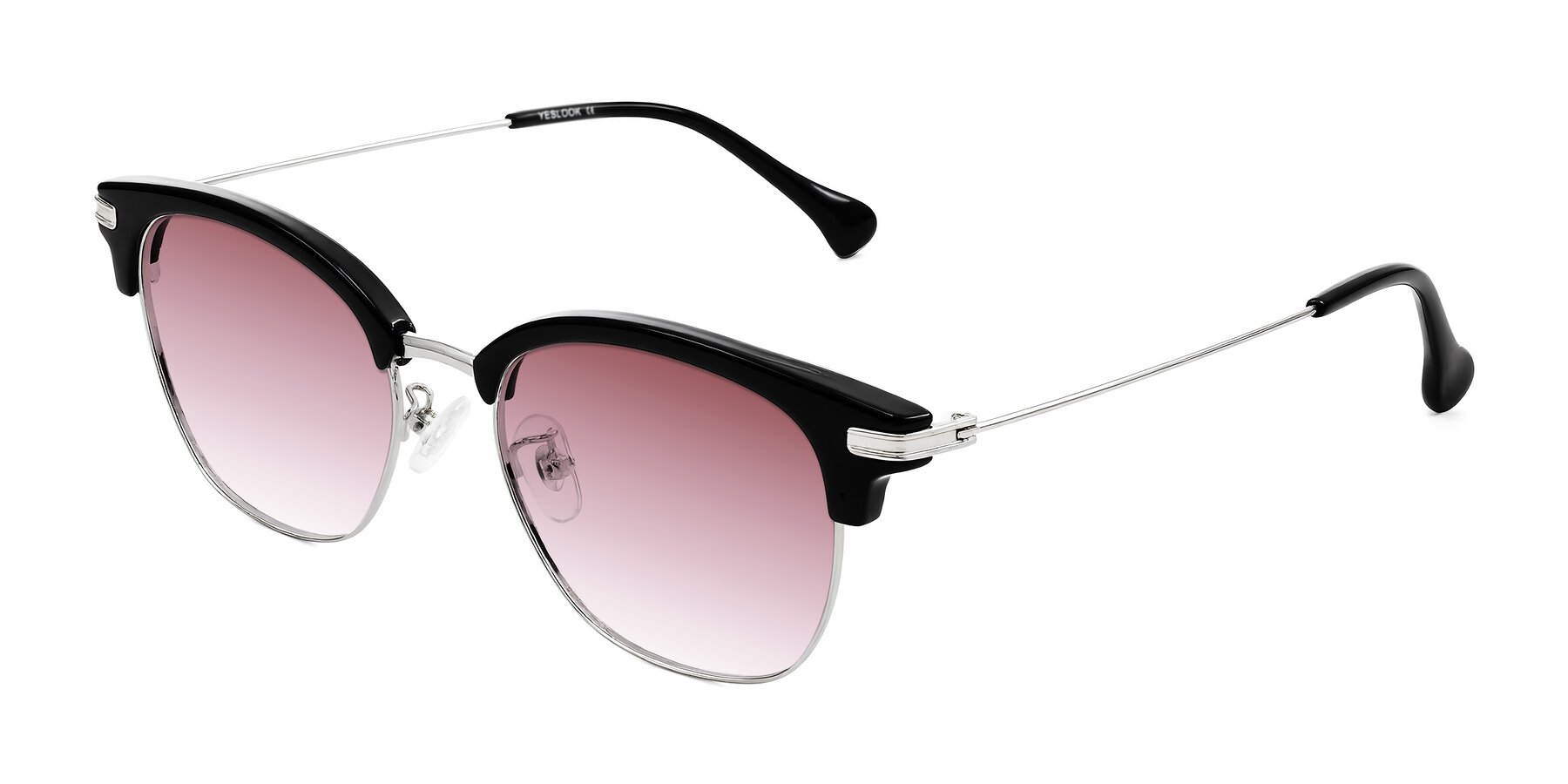 Angle of Obrien in Black/Sliver with Garnet Gradient Lenses