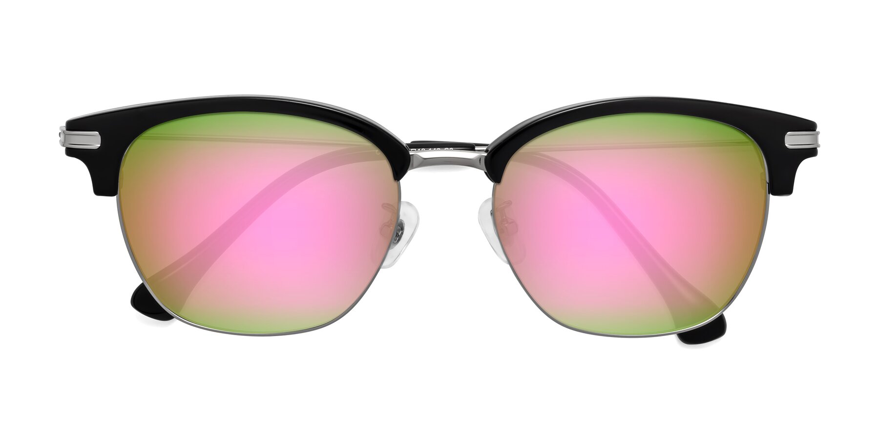 Folded Front of Obrien in Black-Sliver with Pink Mirrored Lenses