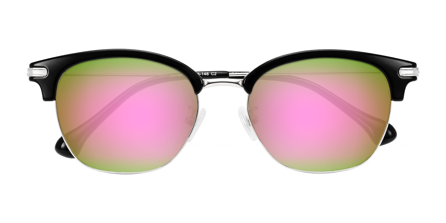 Folded Front of Obrien in Black/Sliver with Pink Mirrored Lenses
