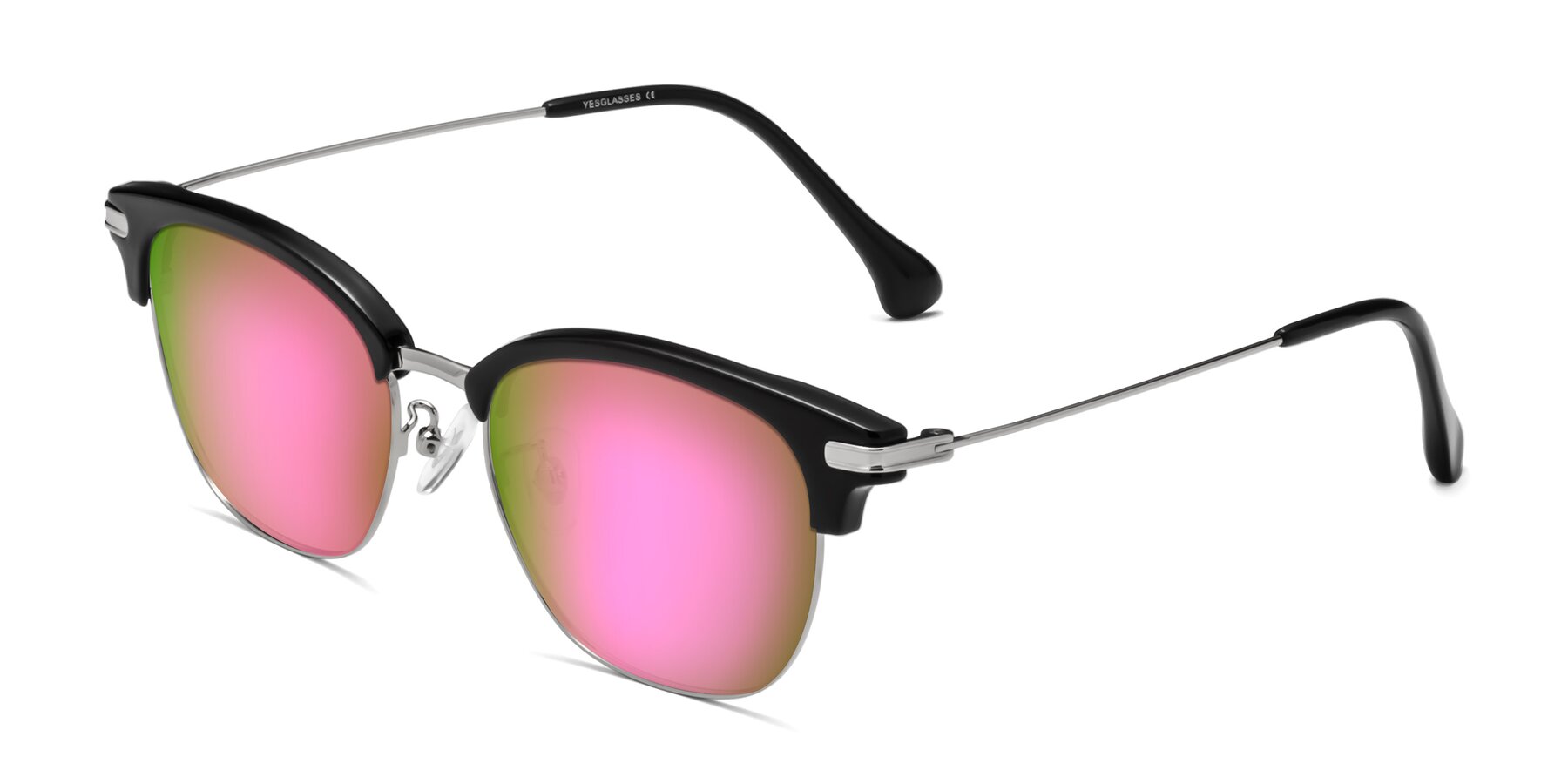 Angle of Obrien in Black-Sliver with Pink Mirrored Lenses