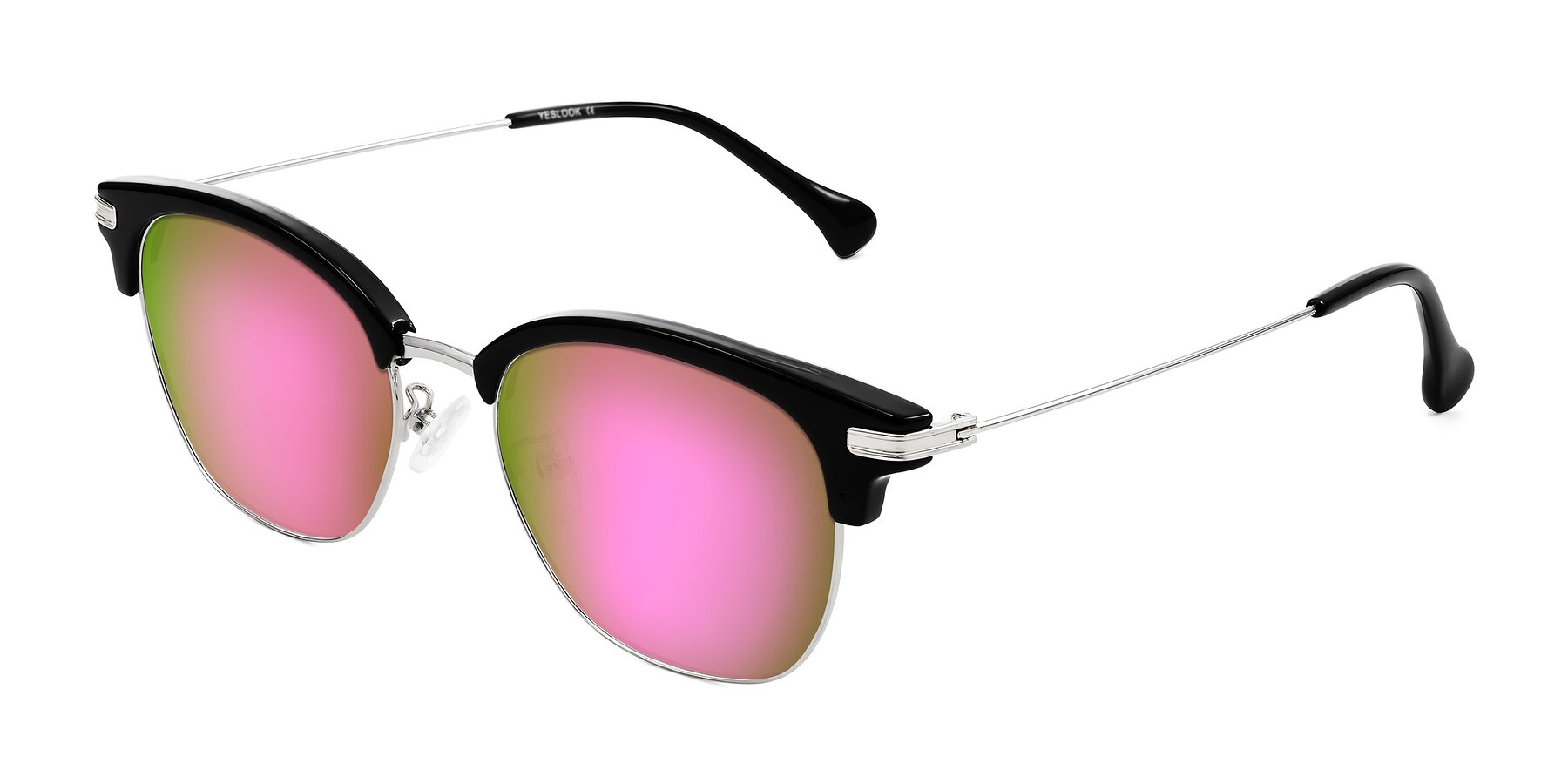 Angle of Obrien in Black/Sliver with Pink Mirrored Lenses