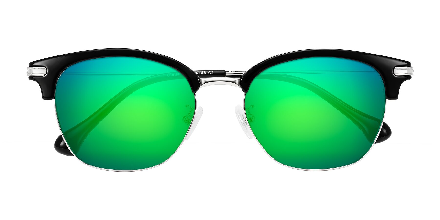 Folded Front of Obrien in Black/Sliver with Green Mirrored Lenses