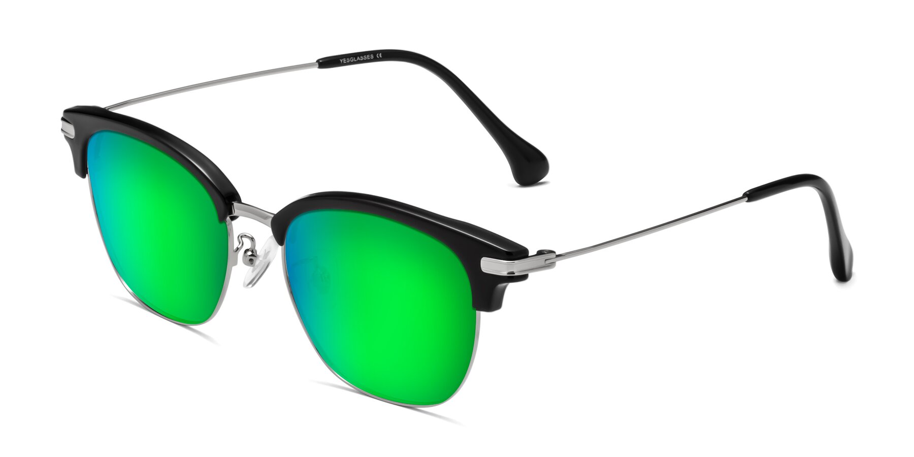 Angle of Obrien in Black-Sliver with Green Mirrored Lenses