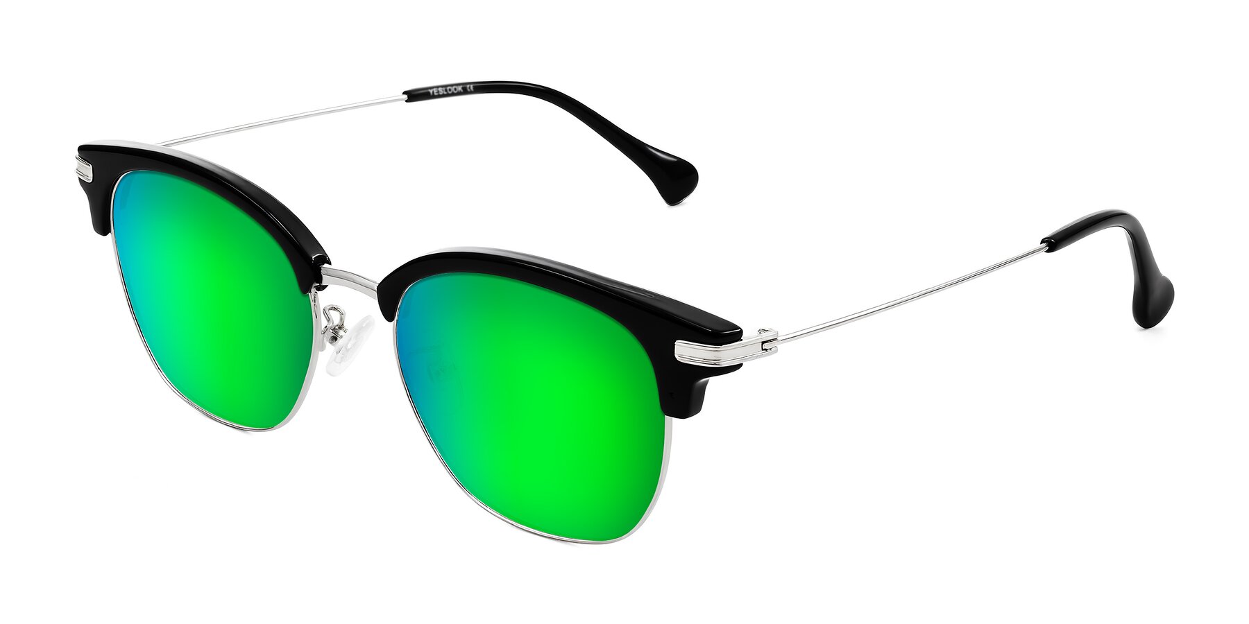 Angle of Obrien in Black/Sliver with Green Mirrored Lenses