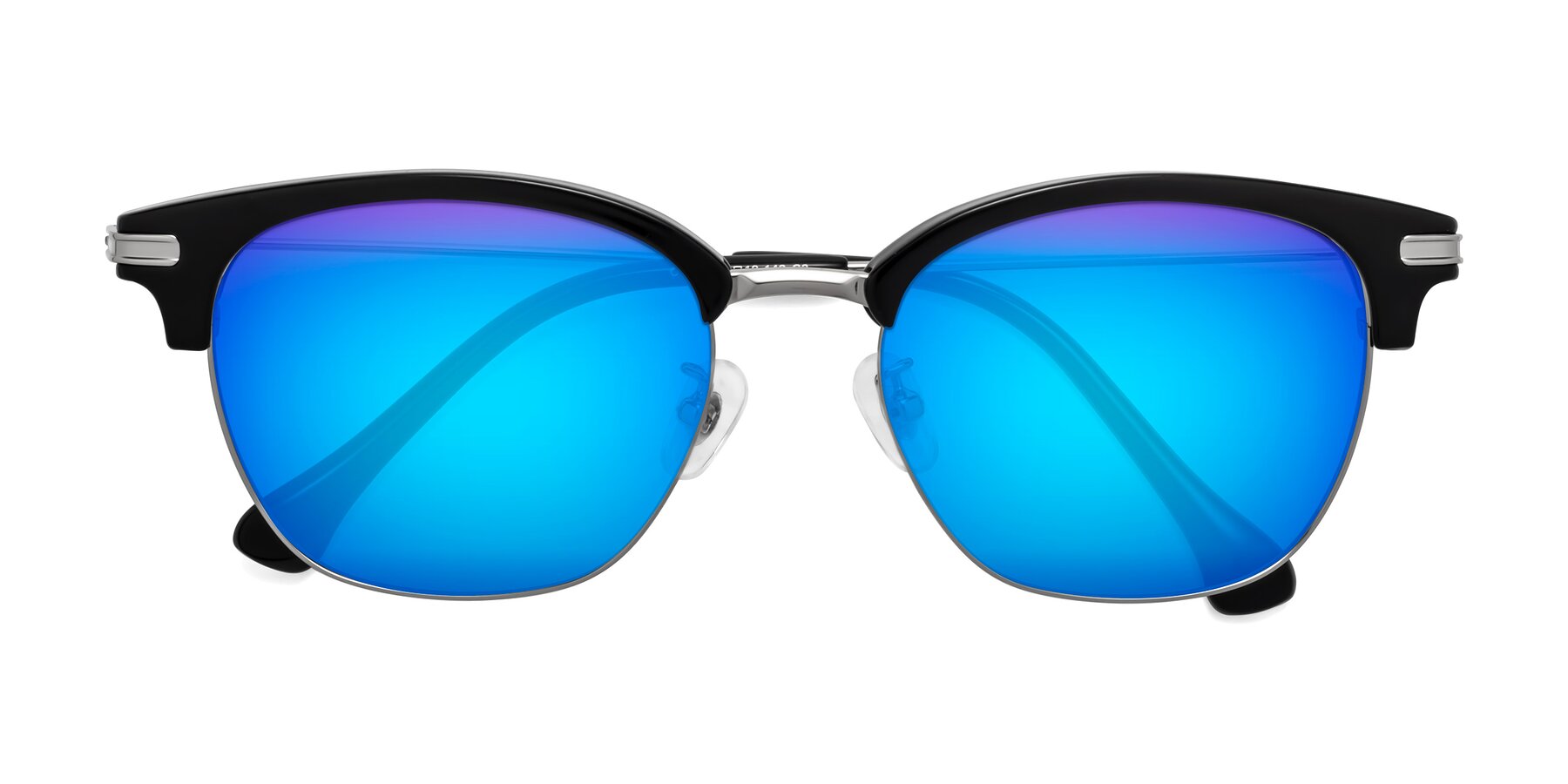 Folded Front of Obrien in Black-Sliver with Blue Mirrored Lenses