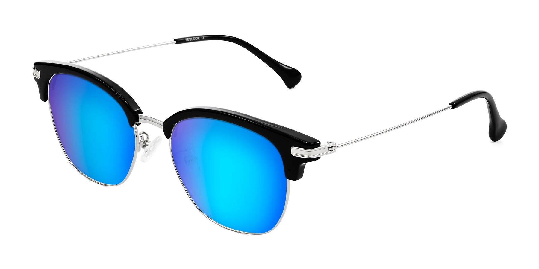 Angle of Obrien in Black/Sliver with Blue Mirrored Lenses