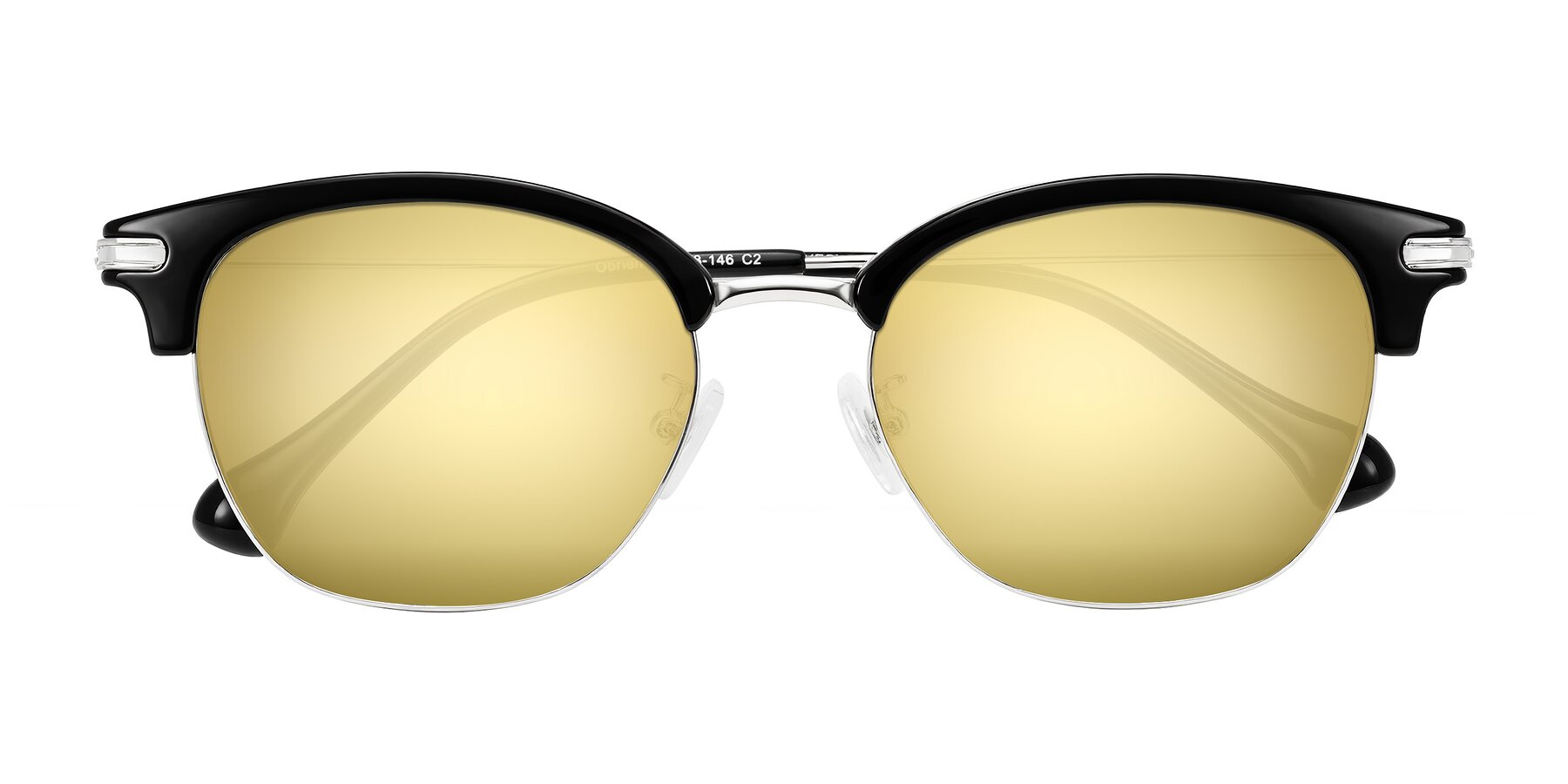 Folded Front of Obrien in Black/Sliver with Gold Mirrored Lenses