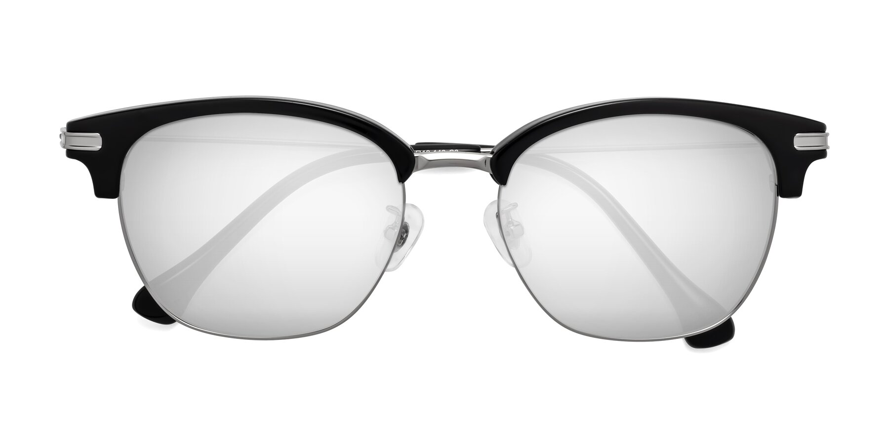 Folded Front of Obrien in Black-Sliver with Silver Mirrored Lenses