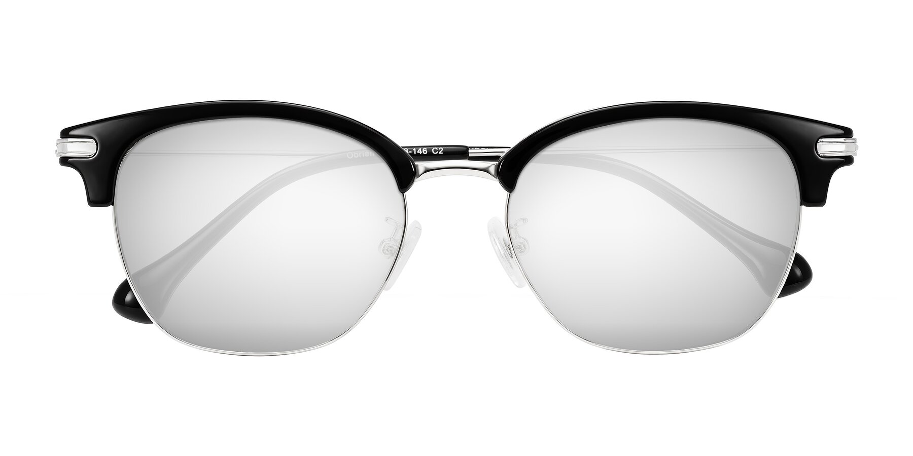Folded Front of Obrien in Black/Sliver with Silver Mirrored Lenses