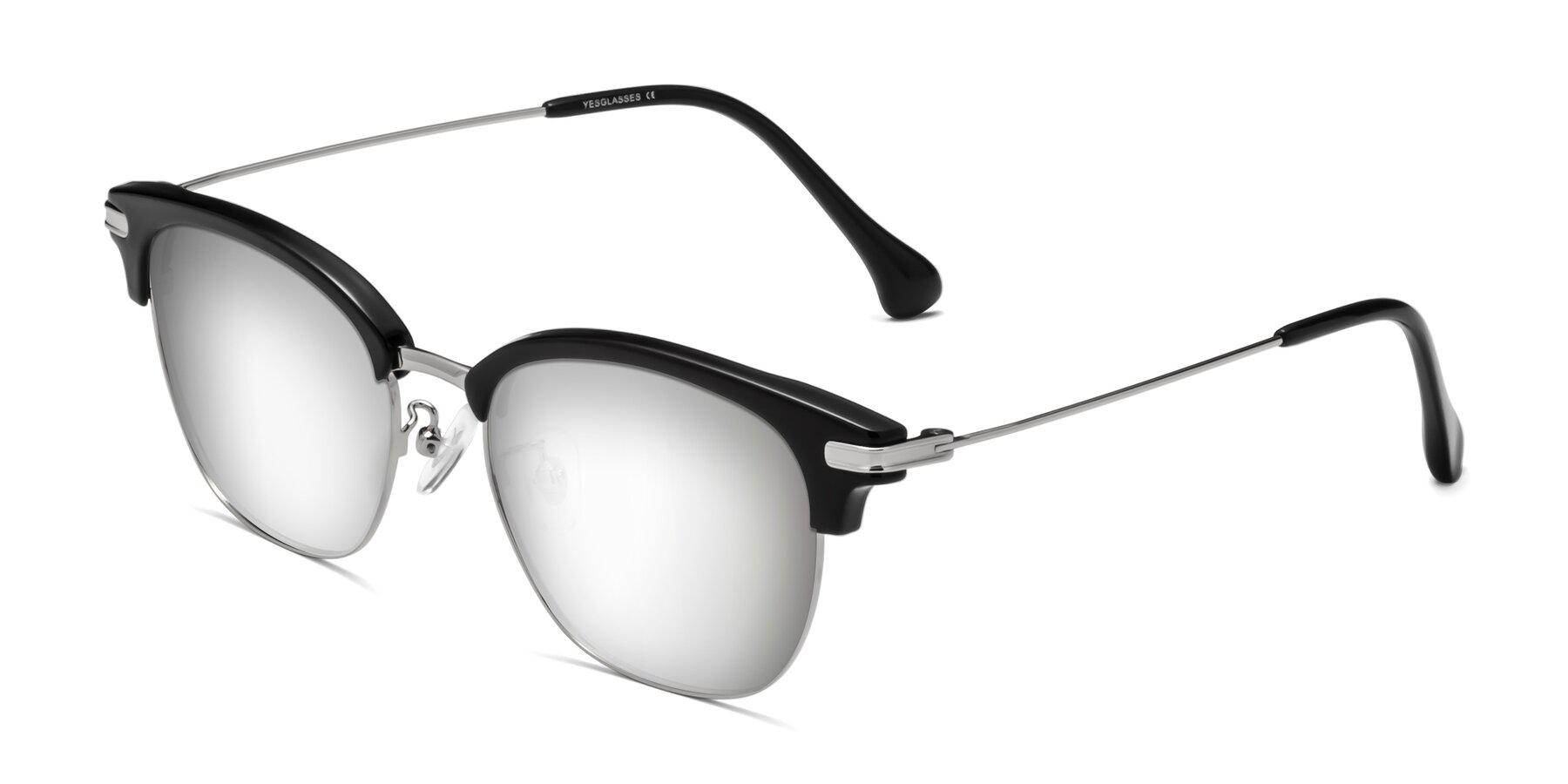 Angle of Obrien in Black-Sliver with Silver Mirrored Lenses