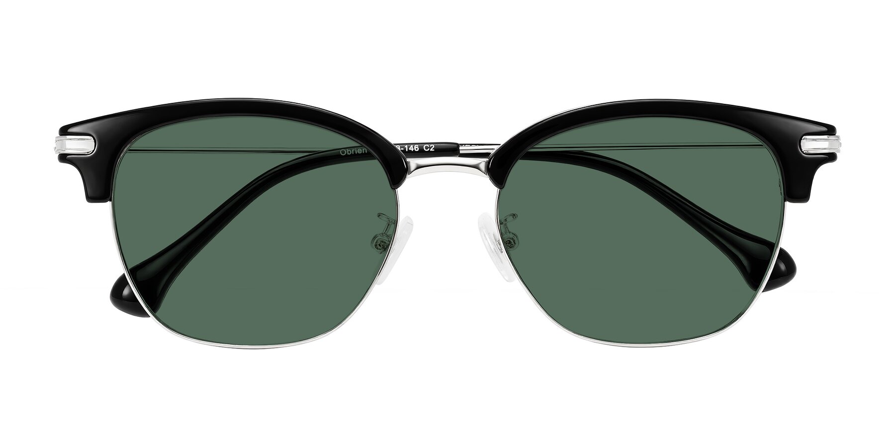 Folded Front of Obrien in Black/Sliver with Green Polarized Lenses