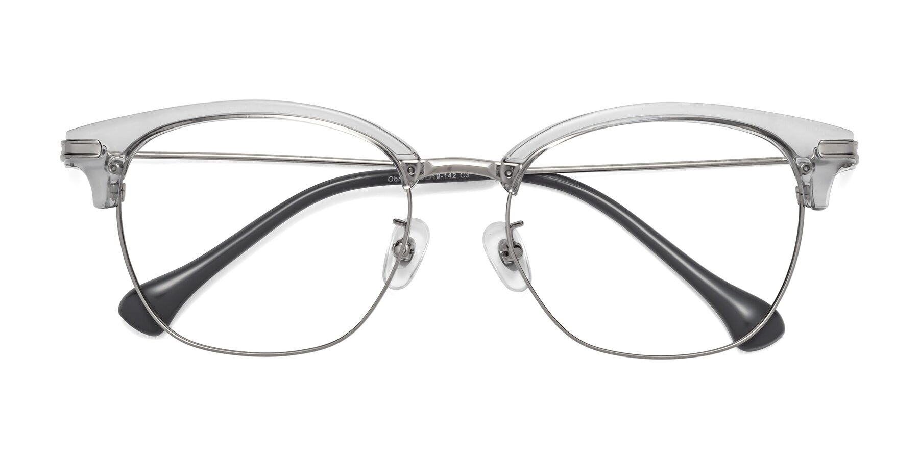 Folded Front of Obrien in Clear Gray-Silver with Clear Eyeglass Lenses