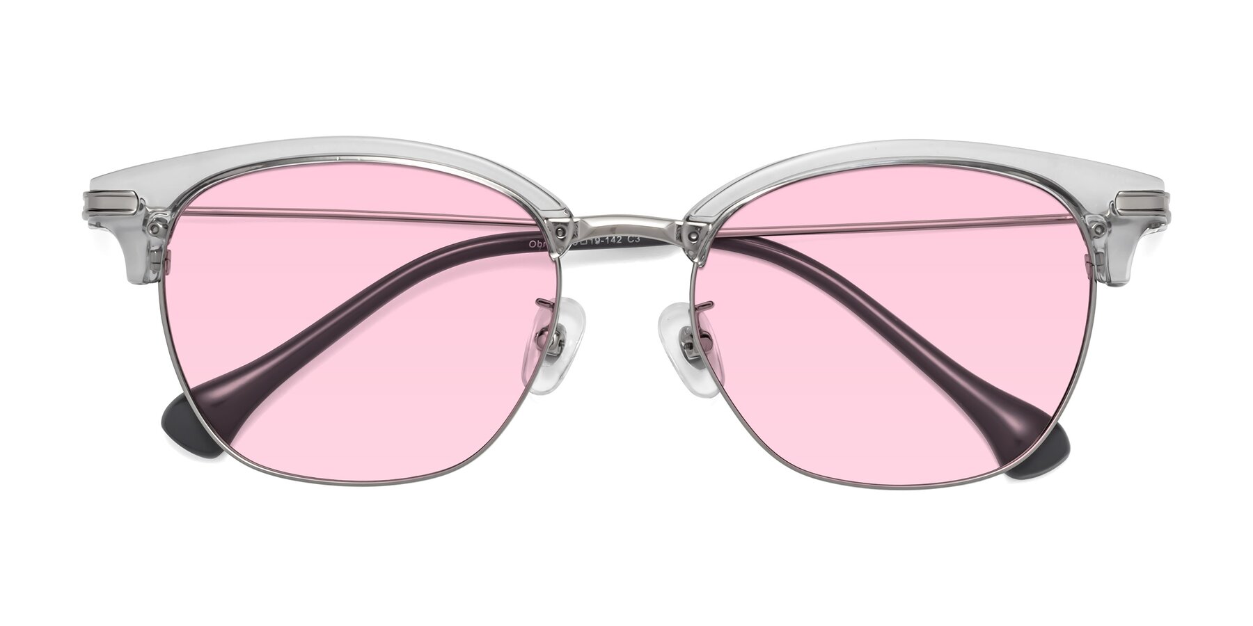 Folded Front of Obrien in Clear Gray-Silver with Light Pink Tinted Lenses