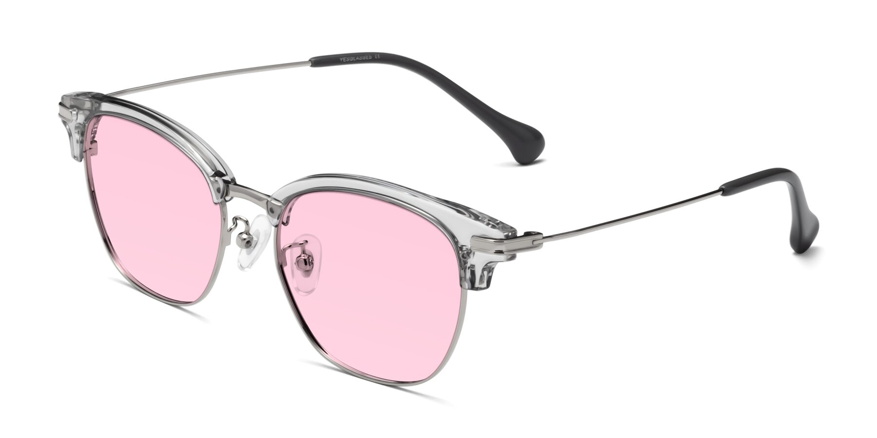 Angle of Obrien in Clear Gray-Silver with Light Pink Tinted Lenses