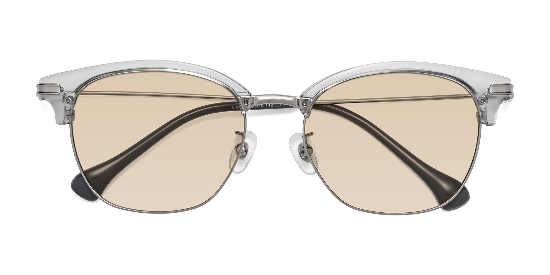 Folded Front of Obrien in Clear Gray-Silver with Light Brown Tinted Lenses