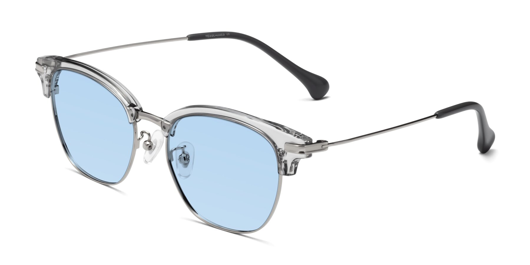 Angle of Obrien in Clear Gray-Silver with Light Blue Tinted Lenses