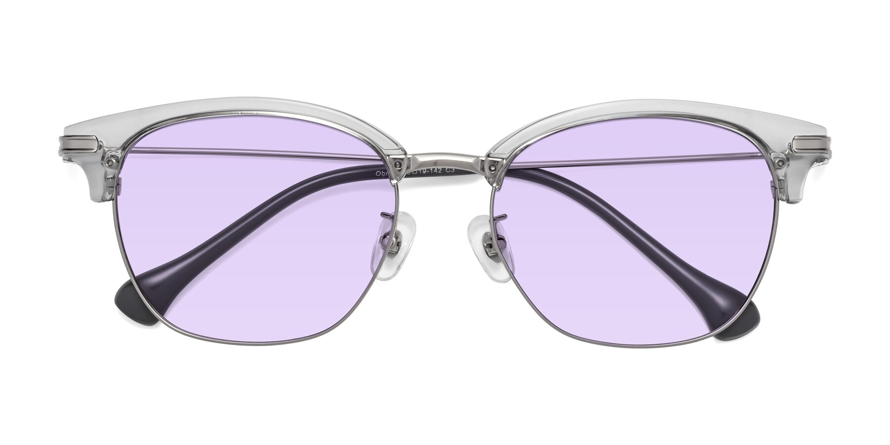 Folded Front of Obrien in Clear Gray-Silver with Light Purple Tinted Lenses
