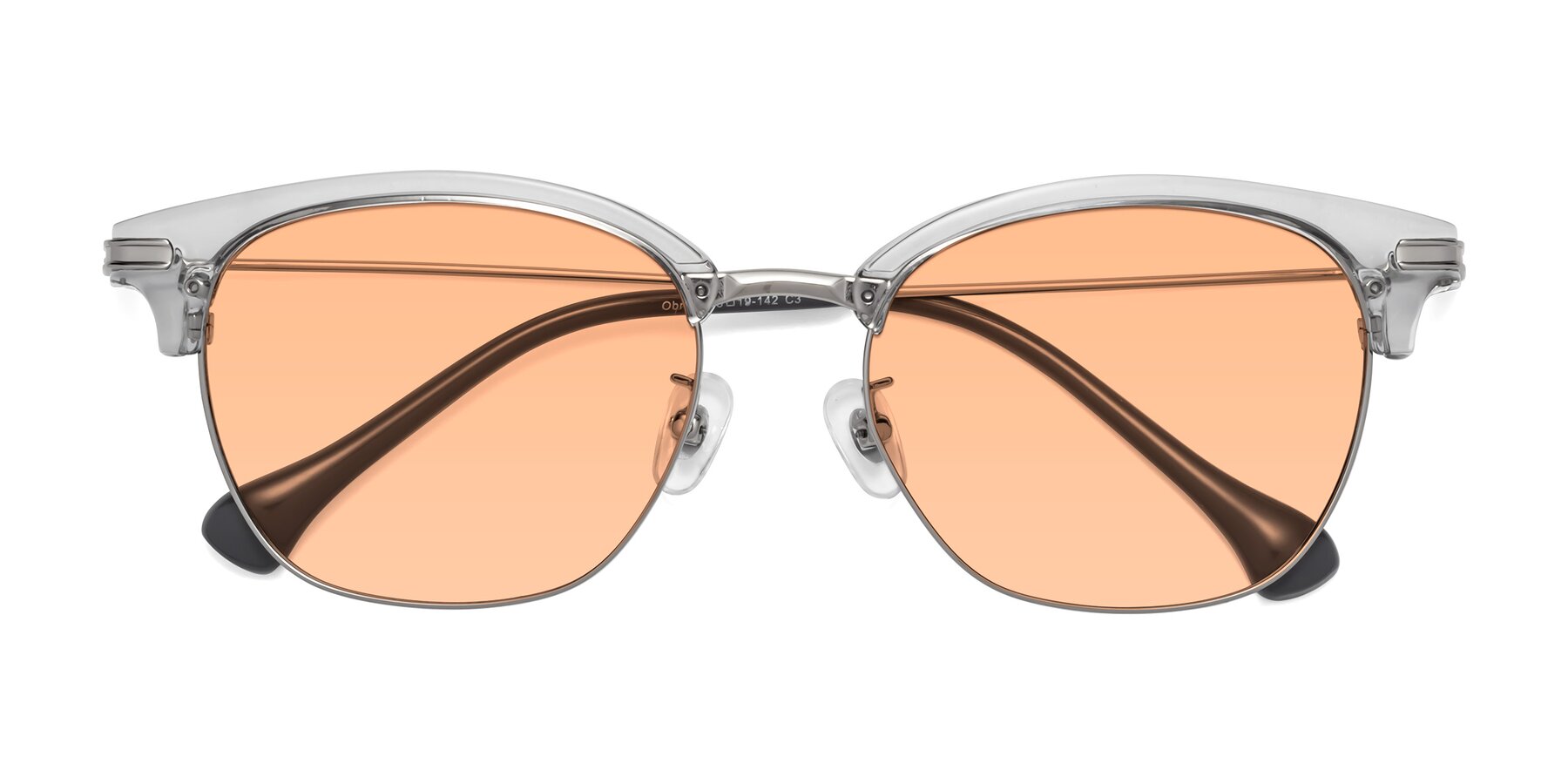 Folded Front of Obrien in Clear Gray-Silver with Light Orange Tinted Lenses